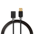 Pikkukuva 1 / 3: USB kaapeli | USB 2.0 | USB-A Uros | USB-A Naaras | 480 Mbps | Kullattu | 3.00 m | Pyöreä | PVC | Antrasiitti | Laatikko