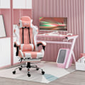 Miniatyrbild 3 av 10: Gamingstol, Datorstol, Ergonomisk Kontorsstol Med Nackstöd, Svankkudde, Höjdjusterbar, 360° Vridbar, Rosa + Vit