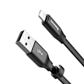 Pikkukuva 5 / 9: Litteä kaapeli Iphone Lightning USB-kaapeli pidikkeellä 2A 23cm musta