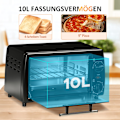 Miniatyrbillede 5 af 10: Miniovn 10 Liter 750W Lille Elektrisk Ovn Med Temperatur Op Til 230 ℃ Timer 60 Minutter Bageplade Og Stativ 36,5X26X22 Cm Sort