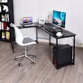 Miniatyrbillede 3 af 5: L-formet computerbord PC hjørne skrivebord vinkel skrivebord sort/naturlig 168 x 125 x 74 cm-sort