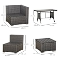 Miniatyrbillede 4 af 10: 10 stk. Rattan siddegruppe, med hjørnestole, bord, taburetter, sæde- og ryghynder, PE rattan, polyester, 120 x 68 x 73 cm, mørkegrå |