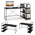 Miniatyrbillede 1 af 5: 148 cm langt L-formet computerbord med åbne hylder, pladsbesparende skrivebord til en moderne arbejdsplads, sort