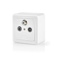Miniatyrbillede 5 af 6: Antenne End vægdåse | 1x F-Connector Hun / 1x IEC Connector Han / 1x IEC Connector Hun | 75 Ohm | Retur sti | Hvid / Sølv