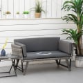 Miniatyrbillede 2 af 10: Polyrattan Havesofa 2-Pers Lounge Sofa I Grå, Sammenklappelige Armlæn, Stål, 129X63X67Cm, Til Have & Patio