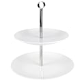Miniatyrbillede 3 af 9: To-lags småkagefad i hvidt porcelæn og rustfrit stål