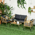 Miniatyrbillede 2 af 10: 4-Delt Havemøbelsæt, Siddesæt I Rattan Med Hynder, Siddegruppe Med 3 Lænestole, 1 Sofabord, Altanmøbler I Boho-Stil Til 4 Personer, Sand + Mørkegrå