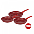 Miniatyrbild 3 av 5: Herzberg HG-04807RED: 3 delar marmorbelagd smidd stekpanna Set - Röd