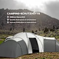 Miniatyrbillede 6 af 10: Tunnel Telt Camping Telt 6-9 Personer Familietelt 3 Soveværelser Dagligstue Veranda 2000Mm Oxford Grå