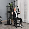 Miniatyrbillede 3 af 10: Gym Multigym Fitnessstation Multigym Med Vægte, Lat Pull-Down & Leg Curl, Metal & Pu Syntetisk Læder, Sort