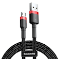 Pikkukuva 1 / 9: Kestävä joustava kaapeli USB microUSB QC3.0 2.4A 1M musta ja punainen