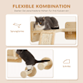 Miniatyrbillede 6 af 10: Katte-klatrevægsæt, 3-delt kattemøbel med kradsebræt, hoppeplader, kradsestolpe, legebold, til katte op til 5 kg, sisal, beige