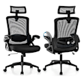 Miniatyrbillede 1 af 5: Ergonomisk kontorstol med justerbar lændestøtte &amp; Nakkestøtte computerstol sort