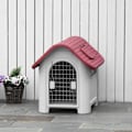 Miniatyrbillede 2 af 10: Hundekennel Udendørs Hundehus Med Tagluge Port Shelter Til Små Hunde Små Dyreskur Luftcirkulation Vandtæt Metal Pp Rød+Lysgrå