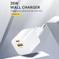 Pikkukuva 5 / 9: PD QC 3.0 seinälaturi 100-240V 20W USB-C USB-A valkoinen