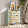 Miniatyrbillede 9 af 10: Kommode sideskab med 3 skuffer, skænk med boho stil, rattan look, skuffe kommode til stue, soveværelse, lyseblå 80 x 40 x 87,5 cm