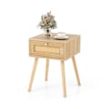 Miniatyrbillede 1 af 5: Sengebord med skuffe sidebord med rattan design 40 x 40 x 55 cm eg