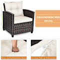 Miniatyrbillede 3 af 5: 3 STK. Polyrattan loungesæt havemøbler rattan siddegruppe med sædehynder og sofabord beige