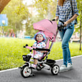Pikkukuva 3 / 10: 2-In-1 Kolmipyörän Työntötanko Lasten Kolmipyörän Turvavyö Taitettava Aurinkokatos Juomapidike Koripoljin 1-5 Vuotta Pinkki