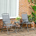 Miniatyrbillede 2 af 10: Havemøbel bistrosæt foldbart med 1 bord og 2 stole, slidstærkt af stål og mesh, 53,5 x 64 x 93 cm, lysegrå til altan & terrasse