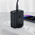 Miniatyrbild 3 av 6: Nätladdare Engelsk kontakt UK GaN 65W 1x USB 2x USB-C PD svart