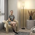 Miniatyrbillede 9 af 10: Standerlampe, standerlampe med stoflampeskærm, E27 fatning, standerlampe standerlampe med fodkontakt til stue, soveværelse, ekskl. pære, hvid |