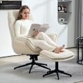 Miniatyrbillede 3 af 10: Afslapningsstol med skammel, 360° roterende tv-stol med lænefunktion, tv-stol med ledningslook, hvilestol til stue, soveværelse, beige