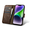 Miniatyrbillede 1 af 9: 2-i-1 læder Flip Cover iPhone 14 Anti-RFID olievoks pung etui mørkebrun
