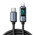 Pikkukuva 1 / 9: Kaapeli iPhonelle LED Lightning -näytöllä - USB-C 2.4A 1.2m musta