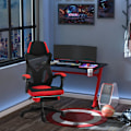 Miniatyrbillede 2 af 10: Gaming Stol Skrivebordsstol Ergonomisk Kontorstol Med Fodstøtte Højdejusterbar Polyester Sort + Rød 58 X 72 X 112-122 Cm