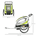 Miniatyrbild 4 av 10: Barnvagn Barnvagn Cykelvagn För 2 Barn Med Regnskydd Andas Grön + Svart 155 X 88 X 108 Cm