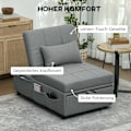 Miniatyrbillede 5 af 10: 3-i-1 sovesofa med sengefunktion, udtrækssovesofa, sovestol med sidelomme, justerbart ryglæn, bæreevne op til 150 kg, til stue, soveværelse, lysegrå