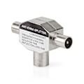 Pikkukuva 8 / 9: Satelliitti- ja antenni-sovitin | 2x koaksiaali uros | IEC (Coax) Naaras | Niklattu | 75 Ohm | T-jakaja | Metalli | Valkoinen | 1 kpl | Laatikko