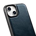 Miniatyrbillede 9 af 9: Etui dækket med naturligt læder til iPhone 14 Læderolievoks marineblå