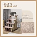 Miniatyrbild 7 av 10: 4-stegs katttrappa med skrapstolpe, upp till 5 kg, husdjurstrappa med lekboll, hundtrappa, djurtrappa, plysch, brun, 60 x 40 x 64 cm