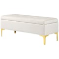 Pikkukuva 1 / 10: Penkki säilytystilalla, pehmustettu samettinen penkki, metallijalat, sänky penkki olohuoneeseen, makuuhuoneeseen, eteiseen, 120 x 44 x 44,5 cm, beige