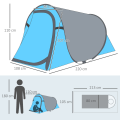 Miniatyrbillede 4 af 10: Pop-Up Telt Til 1-2 Personer Letvægts Campingtelt Til 3 Sæsoner, Polyester & Glasfiber, Blå+Grå, 220X108X110Cm