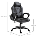 Miniatyrbillede 4 af 10: Gaming Chair Kontorstol Med Varmefunktion 6 Vibrationspunkter Ergonomisk Drejestol Massagestol Kunstlæder Sort B68 X D69 X H (108-117) Cm
