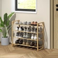 Miniatyrbillede 8 af 10: Skostativ, skostativ med 4 niveauer af bambus, til max 12 par sko, skostativ med håndtag til entré, soveværelse, 76 x 33 x 67 cm, natur.