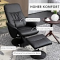 Miniatyrbild 7 av 10: Relaxstol Med Pall, Tv-Stol, Tv-Stol Med Liggfunktion, Snurrbar Klädd Stol För Vardagsrum, Sovrum, Konstläder, Svart