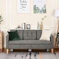 Miniatyrbild 3 av 9: 3-Sits Soffa Tyg Soffa Dubbel Soffa Avtagbar Med Kuddar Gummiträ Bomull Grå 166,5 X 62 X 82 Cm