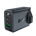 Miniatyrbild 1 av 6: Nätladdare Engelsk kontakt UK GaN 65W 1x USB 2x USB-C PD svart