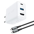 Miniatyrbild 1 av 9: 2-i-1 väggladdare med USB-C-kabel + USB-C - HDMI 4K-adapter vit