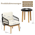 Miniatyrbillede 2 af 5: 3-delt havemøbelsæt i rattan havesædesæt 2 kurvestole & glas sidebord & puder