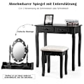Miniatyrbild 5 av 5: Sminkbord med pall, spegel & 10 dimbara LED-lampor, 75 x 40 x 146 cm, svart