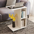 Miniatyrbillede 4 af 5: C-formet sidebord, smalt sidebord med hylder, mobilt sengebord til stue, hvid