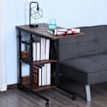 Miniatyrbillede 9 af 10: Sidebord med hjul Højdejusterbart sofabord, 2 hylder, metal, sort, 80x40x72-82 cm