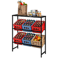 Miniatyrbillede 1 af 10: Fritstående drikkekassestativ til 6 kasser, justerbar hyldehøjde, 3 niveauer, skridsikker, 103 x 33 x 113,5 cm, sort stål