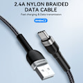 Miniatyrbillede 6 af 8: Flettet kabel USB-A - USB-C 2.4A 2m sort
