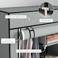 Miniatyrbillede 6 af 10: Stofgarderobe, Pladsbesparende Garderobe Med 5 Rum Og Bøjlestang, Lynlås, Foldegarderobe, Lysegrå